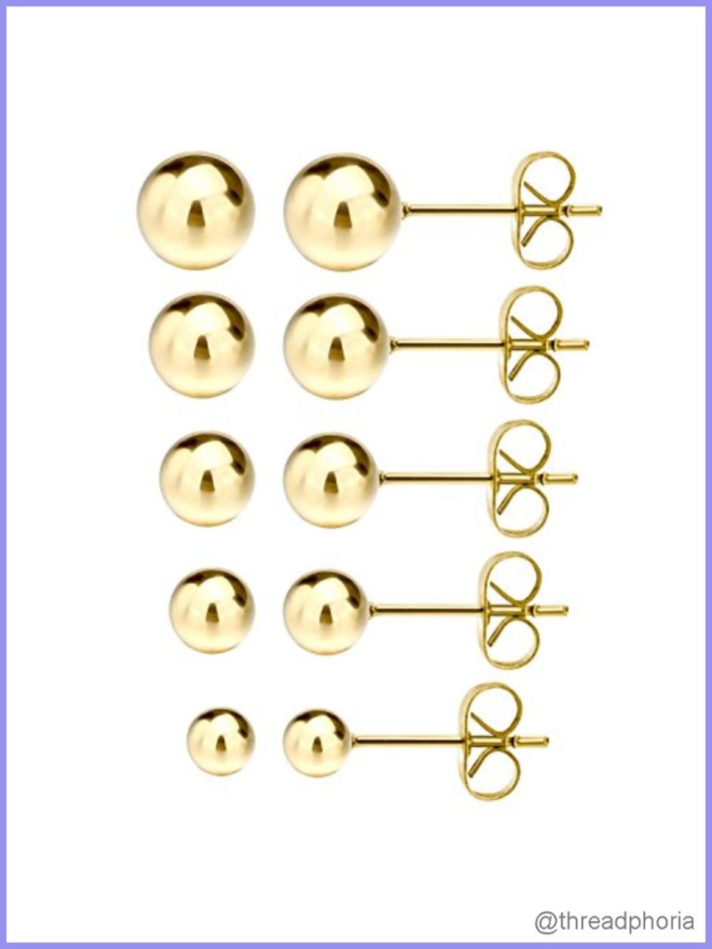 316L Surgical Steel Ball Stud Earrings Set Hypoallergenic 5 Pairs